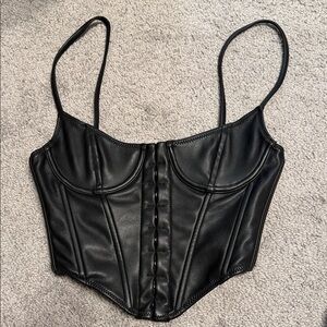 Black Faux Leather Corset Top with Spaghetti Straps xs